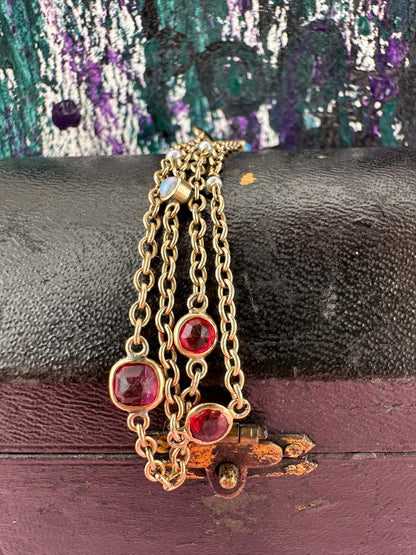 Antique 9ct Rose Gold Gemstone Station chain