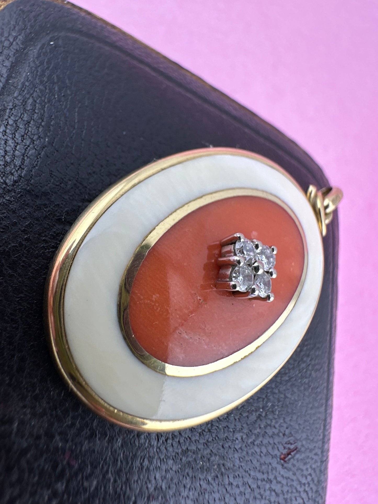 14ct Gold Coral and Diamond Pendant