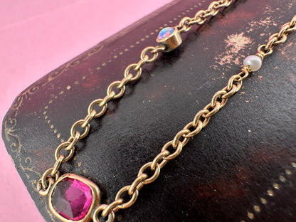 Antique 9ct Rose gold Gemstone Station bracelet