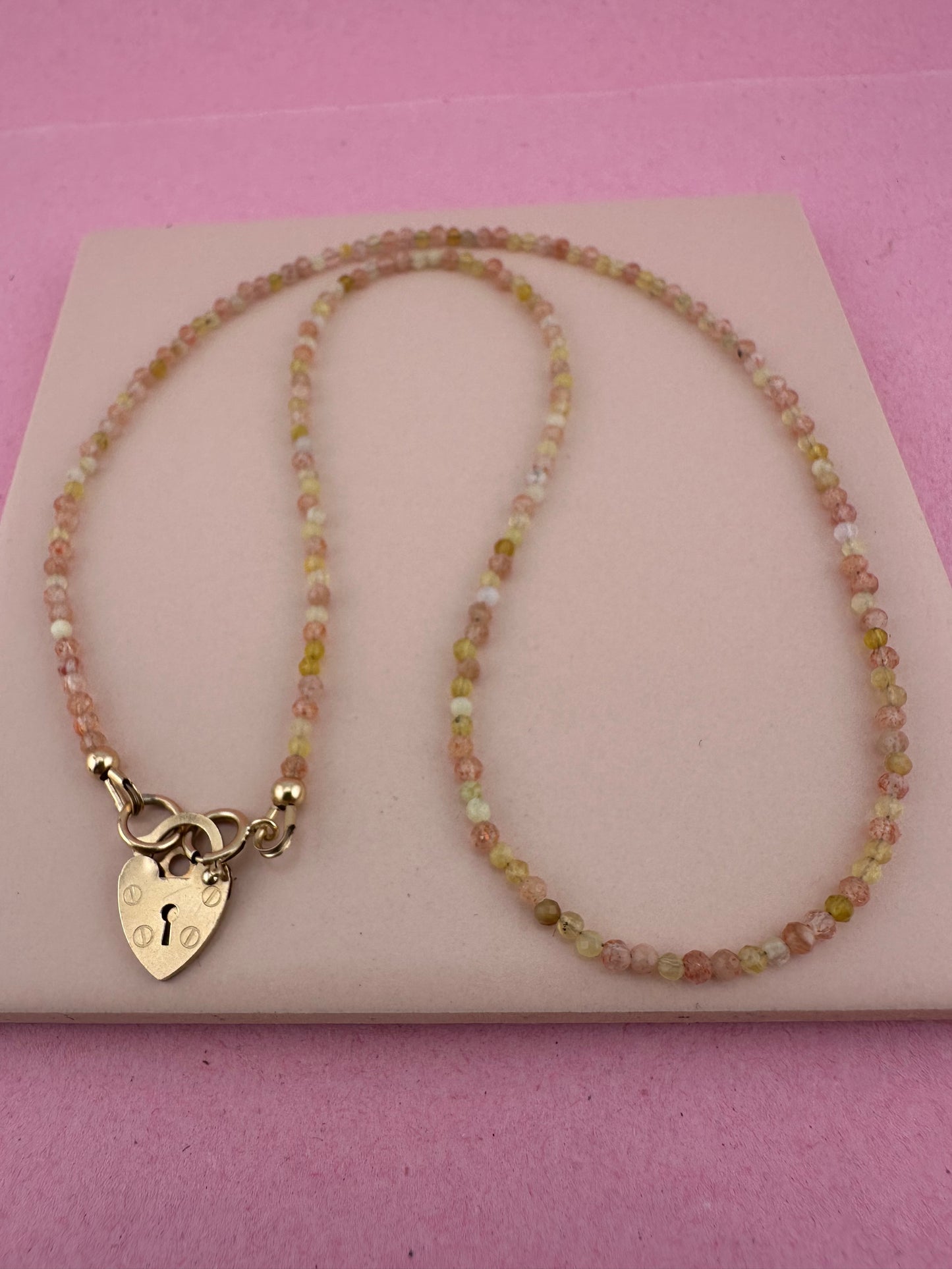 Sunstone and Yellow Opal Mini beads with Vintage Heart Padlock