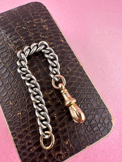 Mix metal curb extender. 9ct rose gold dog clip & sterling curb links