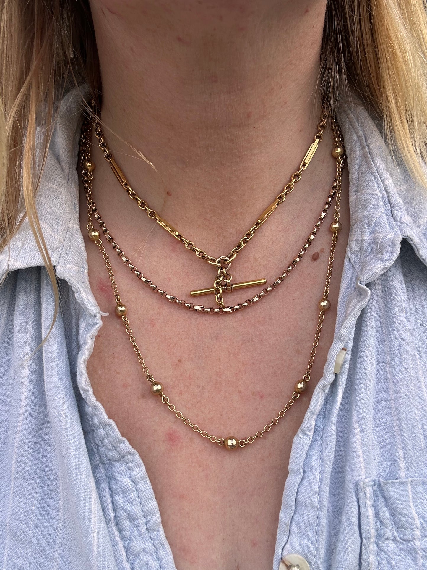 Vintage 9ct Yellow Gold Ball station chain