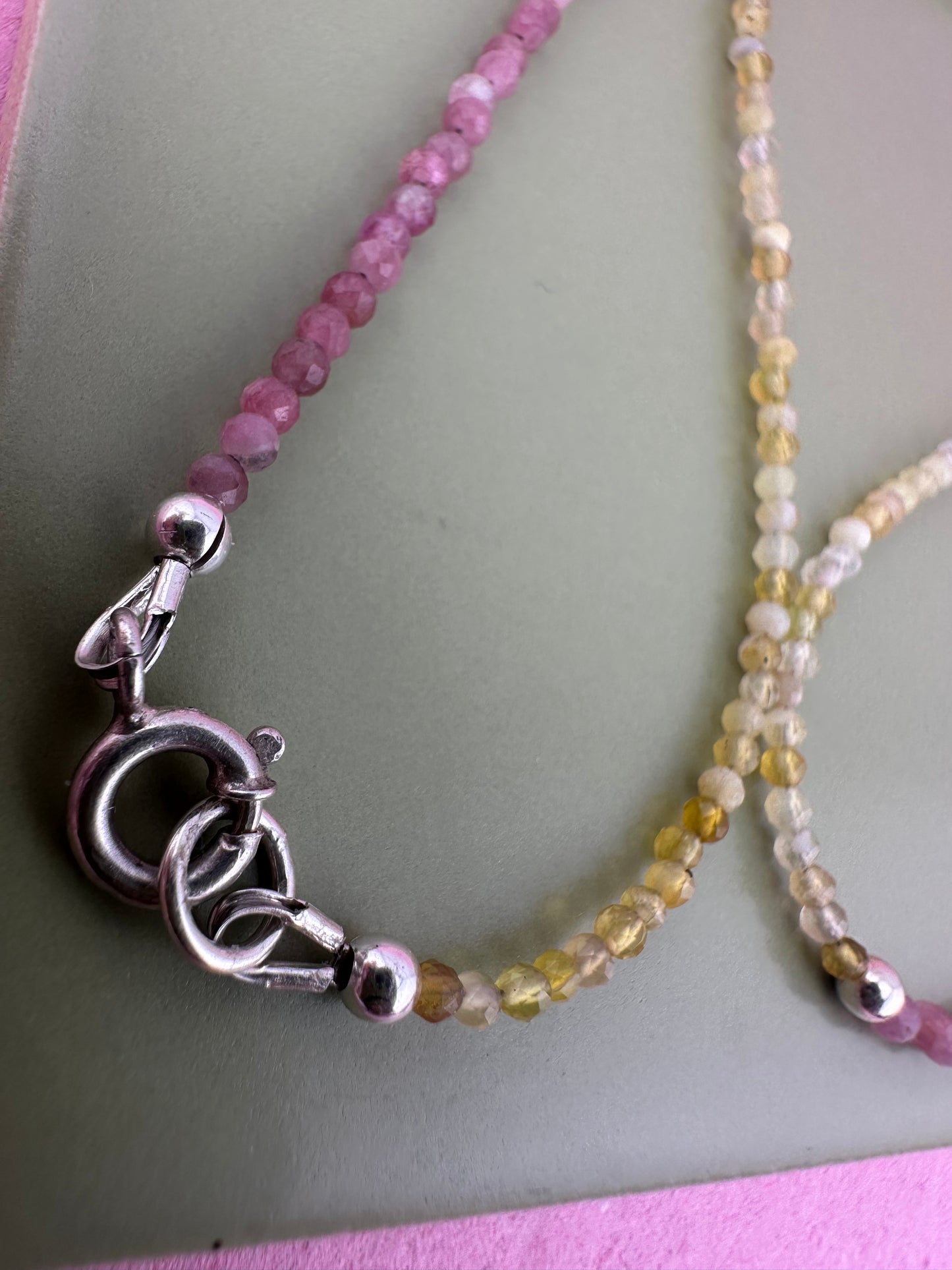 Pink Tourmaline & Yellow Opal Mini beads with Sterling Silver Bolt clasp