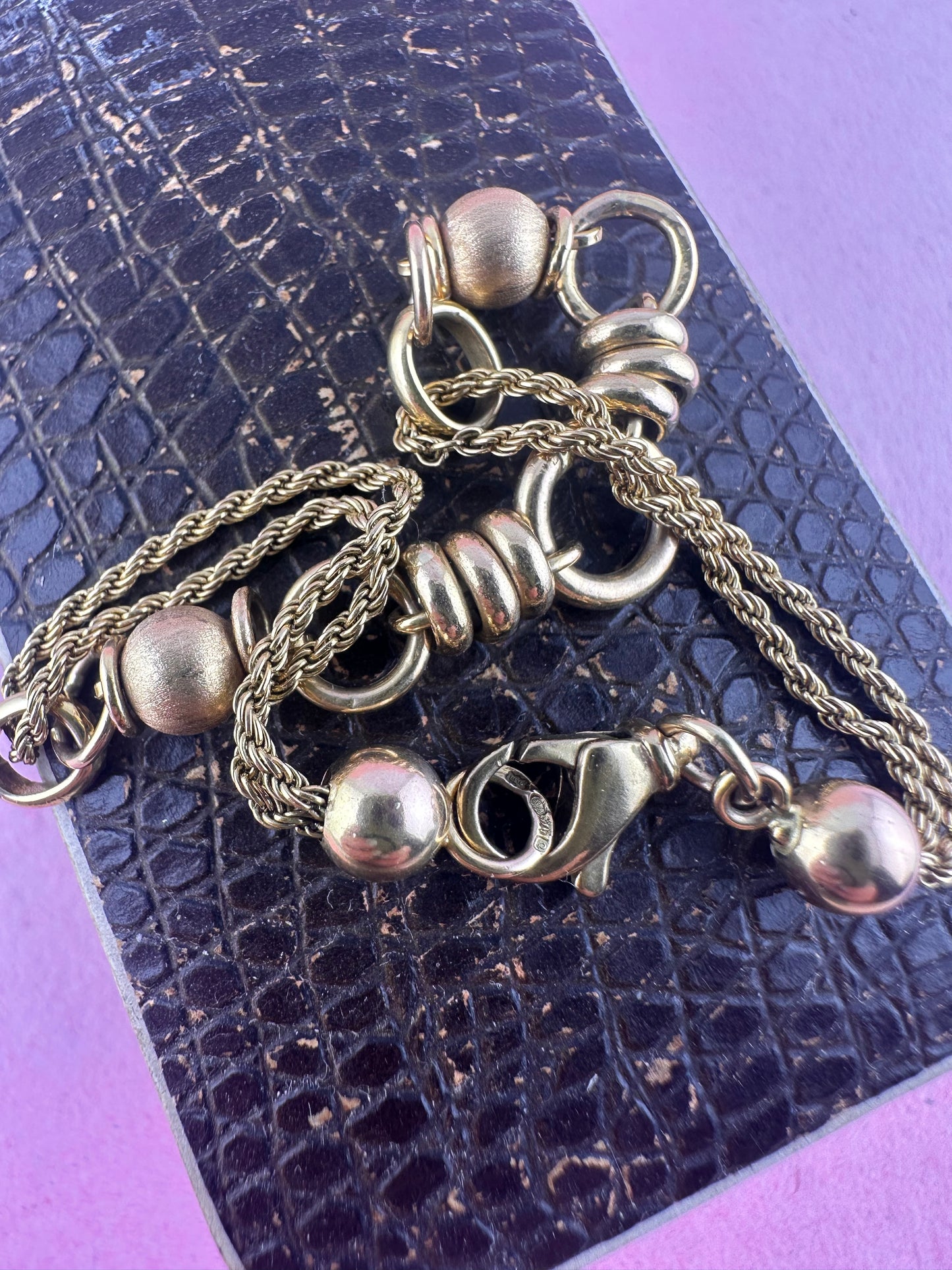 Vintage 9ct gold Bead and Rope bracelet