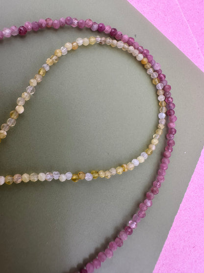 Pink Tourmaline & Yellow Opal Mini beads with Sterling Silver Bolt clasp