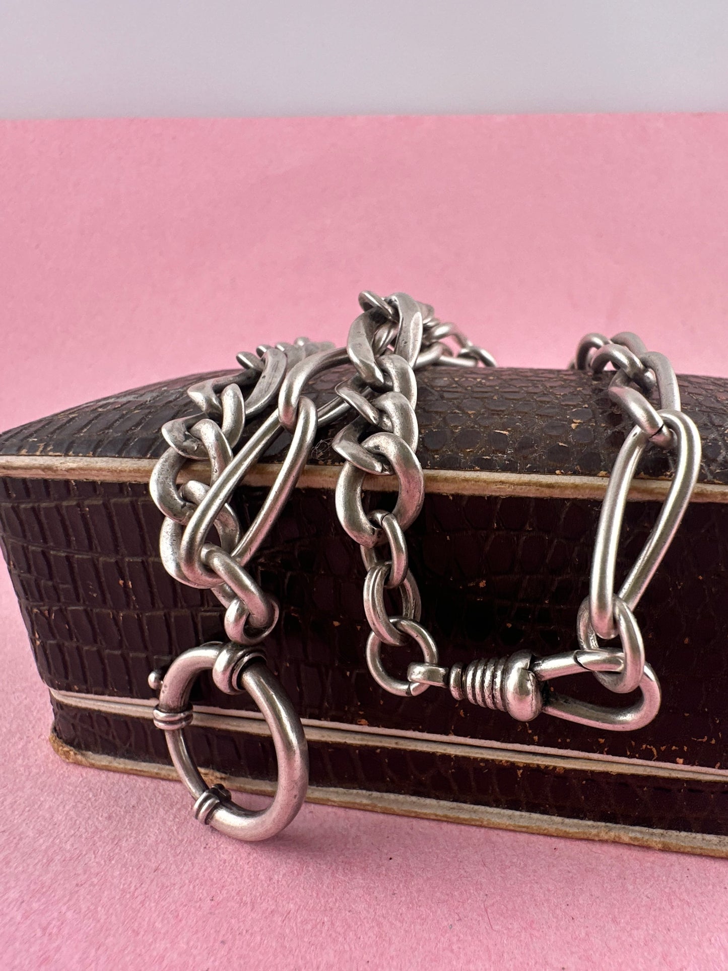 Re-imagined mixed link 800 & Sterling silver Albert chain with XL bolt clasp.