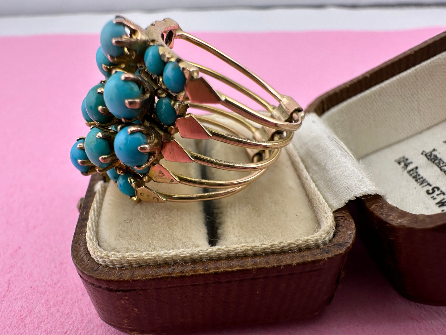 French 14ct Turquoise 5 hinged Harem ring