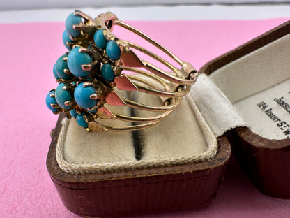 French 14ct Turquoise 5 hinged Harem ring