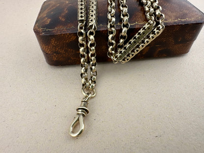 Antique 9ct Gold Fancy Bar and faceted Belcher chain with screw top dogclip