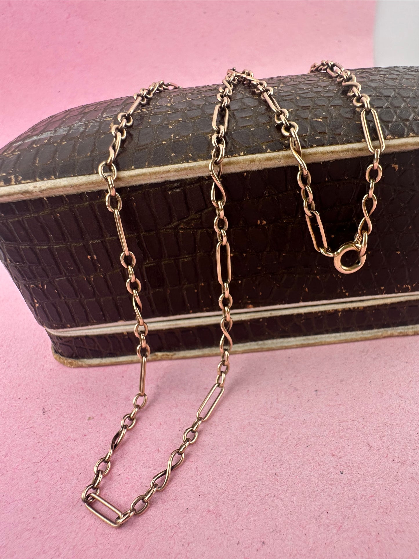 Antique 9ct Rose gold mini trombone & infinity link chain