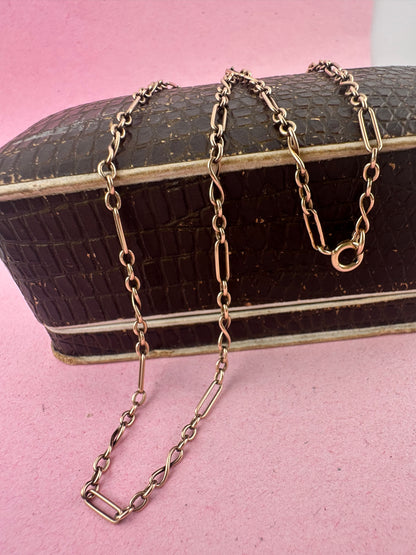Antique 9ct Rose gold mini trombone & infinity link chain