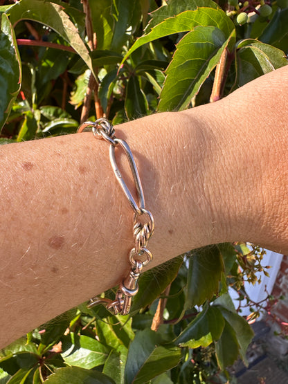 Antique 9ct Rose gold twist trombone & lovers knot bracelet with dog clip.