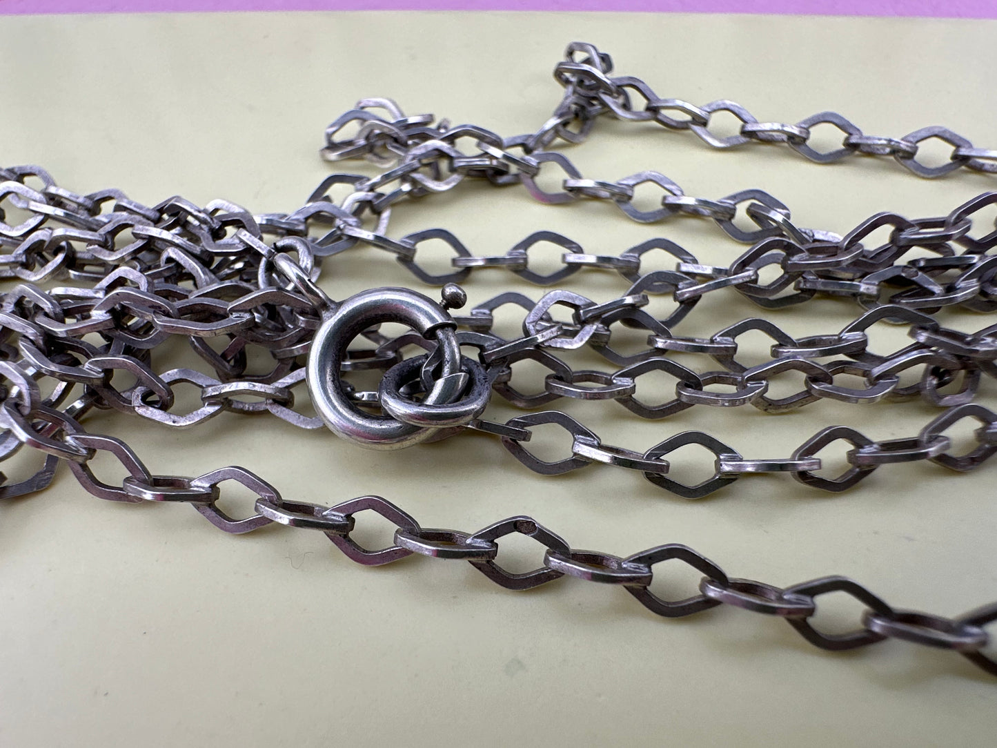 French 800 Silver Lozenge link Long Guard chain