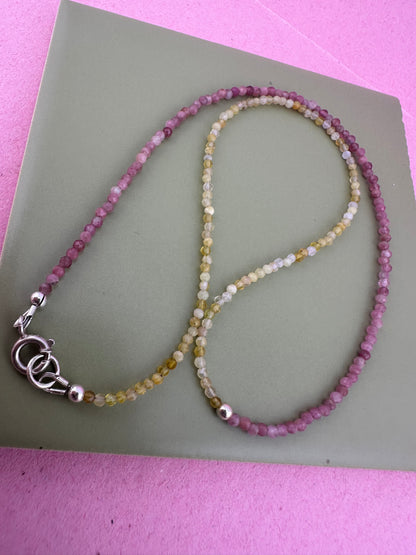 Pink Tourmaline & Yellow Opal Mini beads with Sterling Silver Bolt clasp