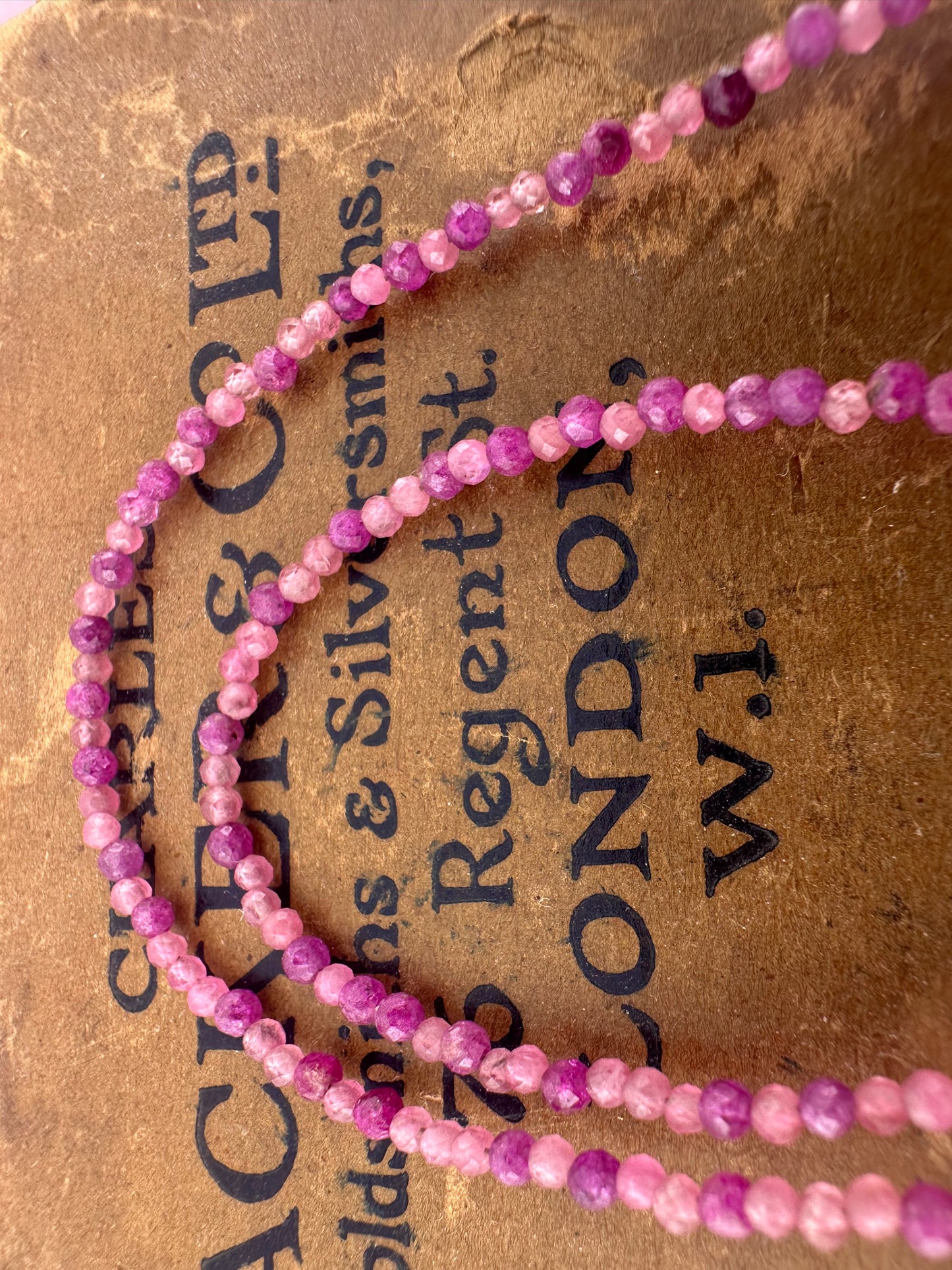Ruby & Pink Tourmaline mix Mini beads with vintage 9ct Gold heart padlock