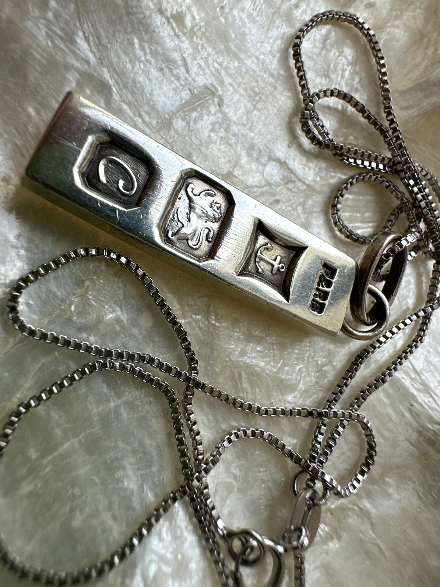 Sterling Silver Ingot pendant with sterling silver box chain