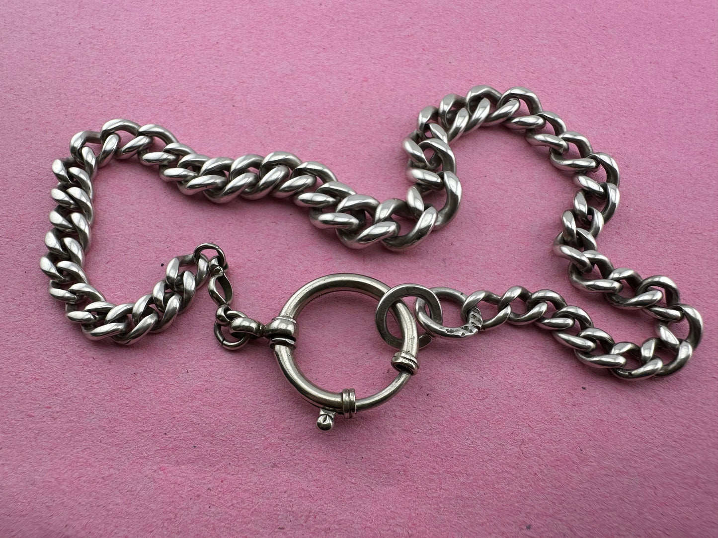 Antique Sterling Silver Graduated Curb Albert with XL bolt clasp