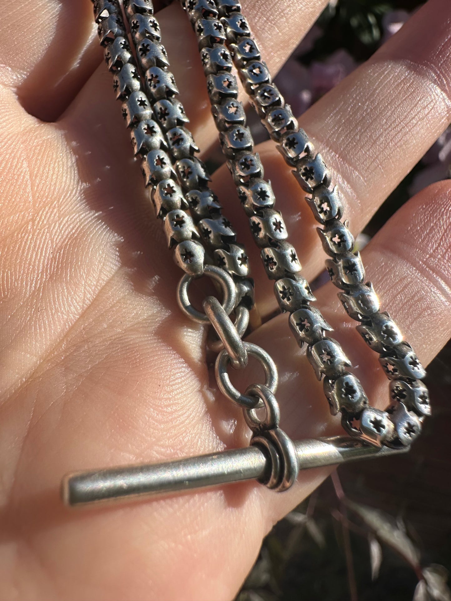 Sterling Silver Star Pierced chain with dog clip and T-Bar