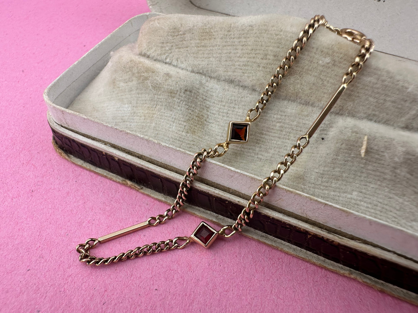 Antique 9ct Rose Gold mix link bracelet with bolt clasp