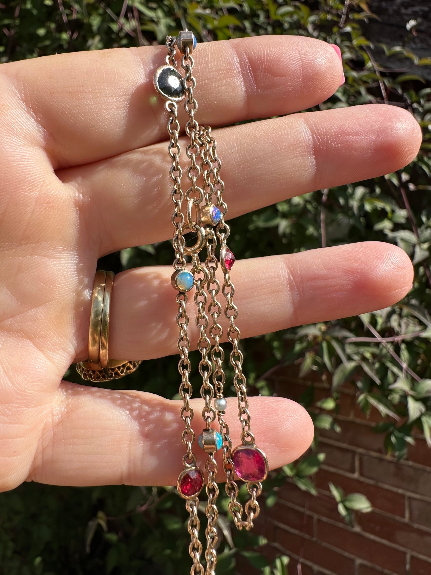 Antique 9ct Rose Gold Gemstone Station chain
