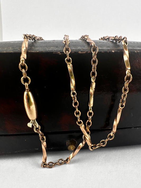 Antique 9ct Rose Gold Twist Bar station chain