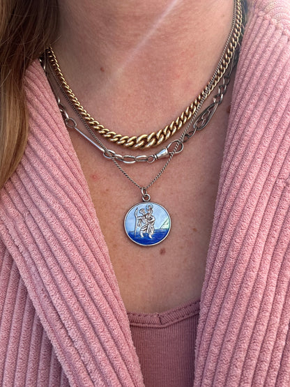 Sterling Silver Enamel St Christopher on a curb chain