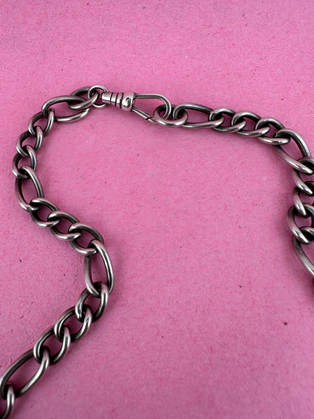 Vintage Sterling Silver Long & Short Curb Albert chain with T-bar & swivel dog clip.