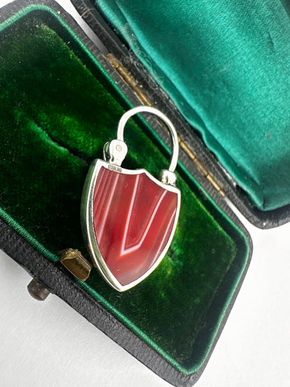 Sterling silver Banded Agate & Thistle shield padlock.