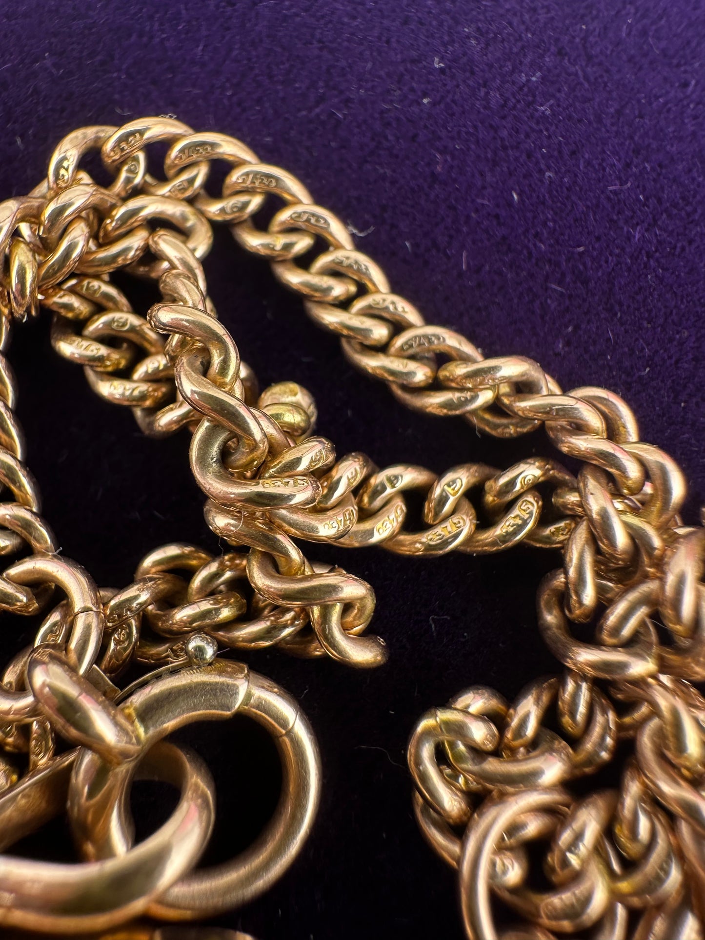 Antique 9ct Rose Gold Ungraduated Curb Albert chain
