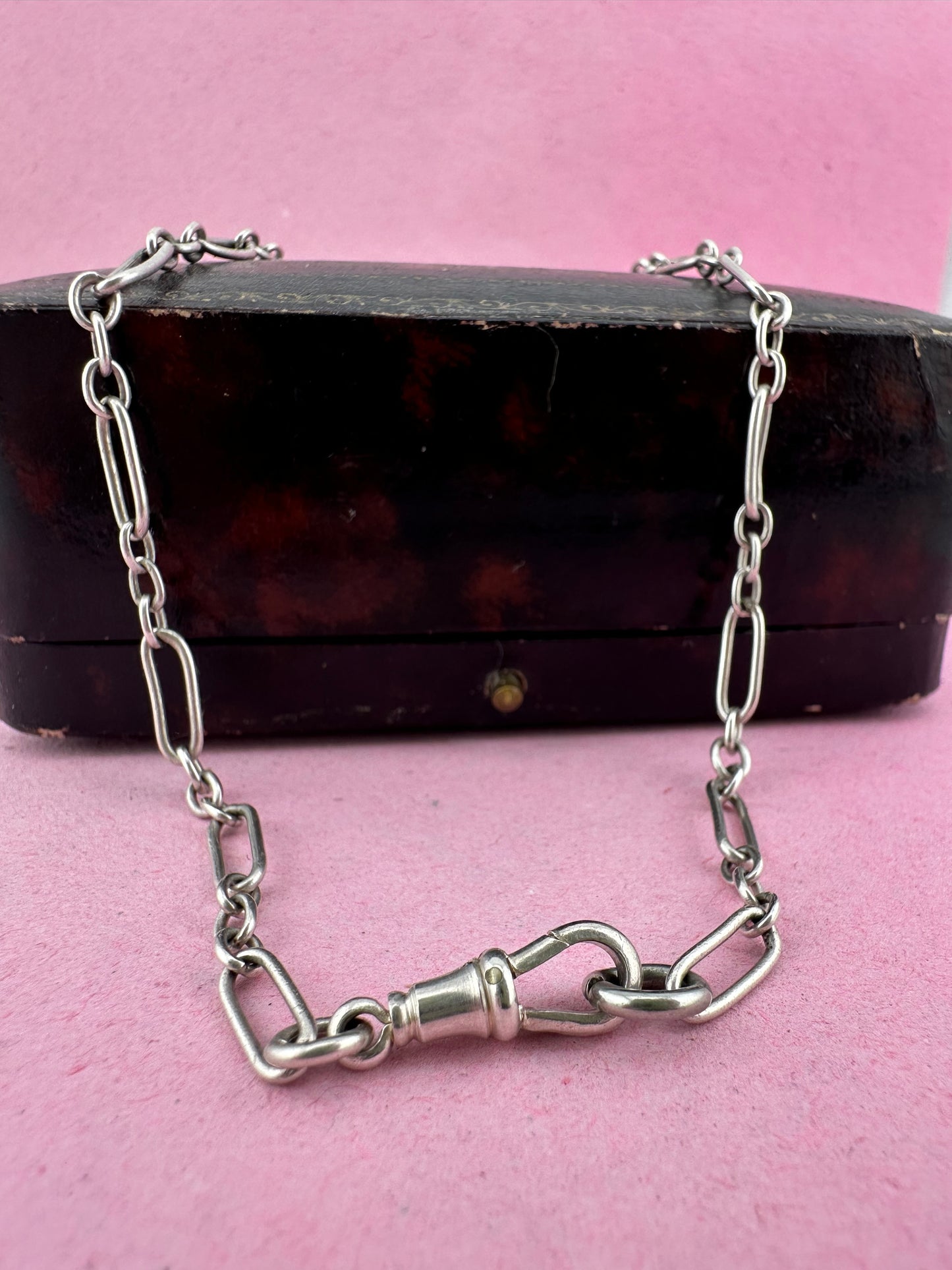 Antique 800 Silver mini trombone chain with dog clip