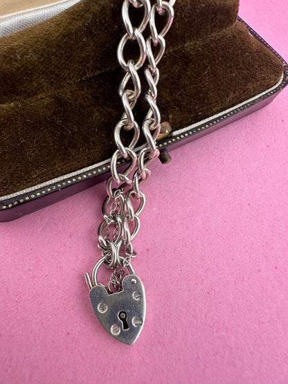 Sterling Silver Curb bracelet with heart padlock
