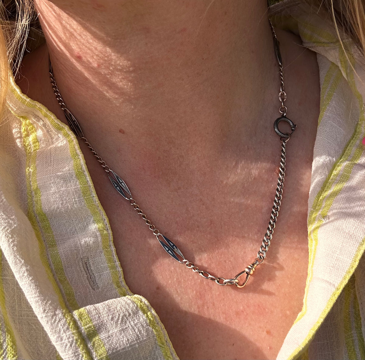 Antique 800 Niello Lozenge chain with bolt clasp