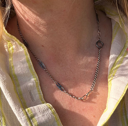 Antique 800 Niello Lozenge chain with bolt clasp