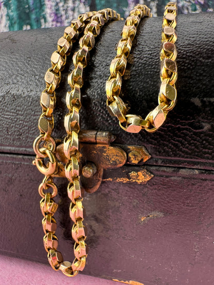Antique 9ct Yellow gold Flat Faceted tulip chain with bolt clasp