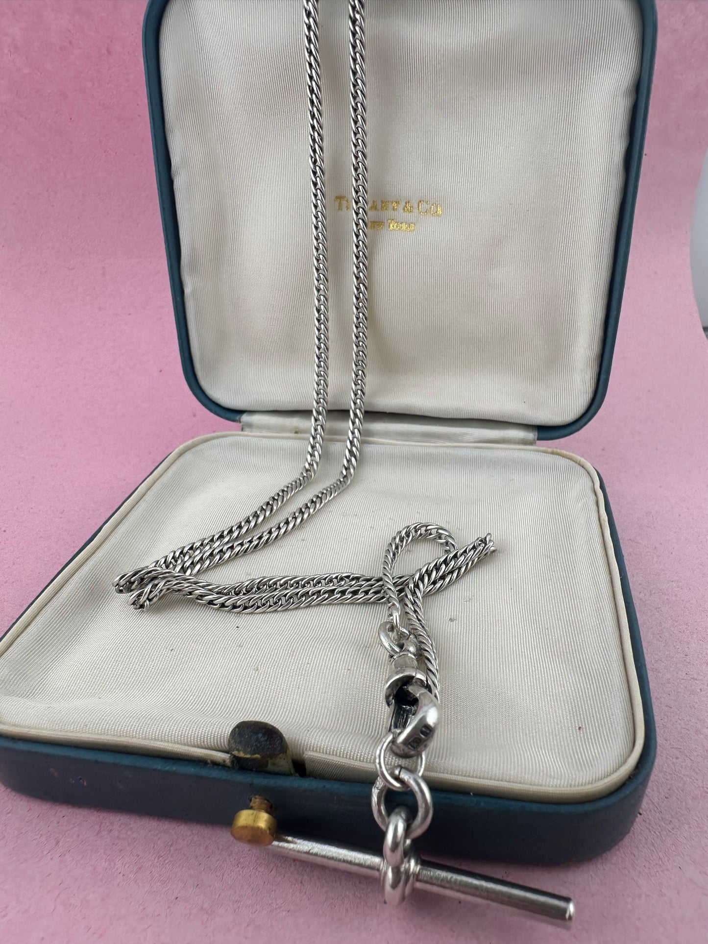 Antique Sterling Silver tight curb long guard chain
