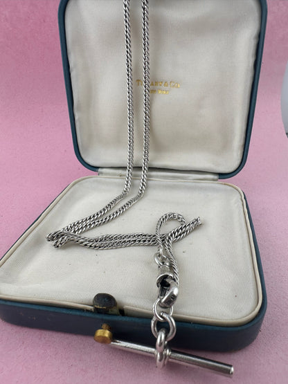 Antique Sterling Silver tight curb long guard chain