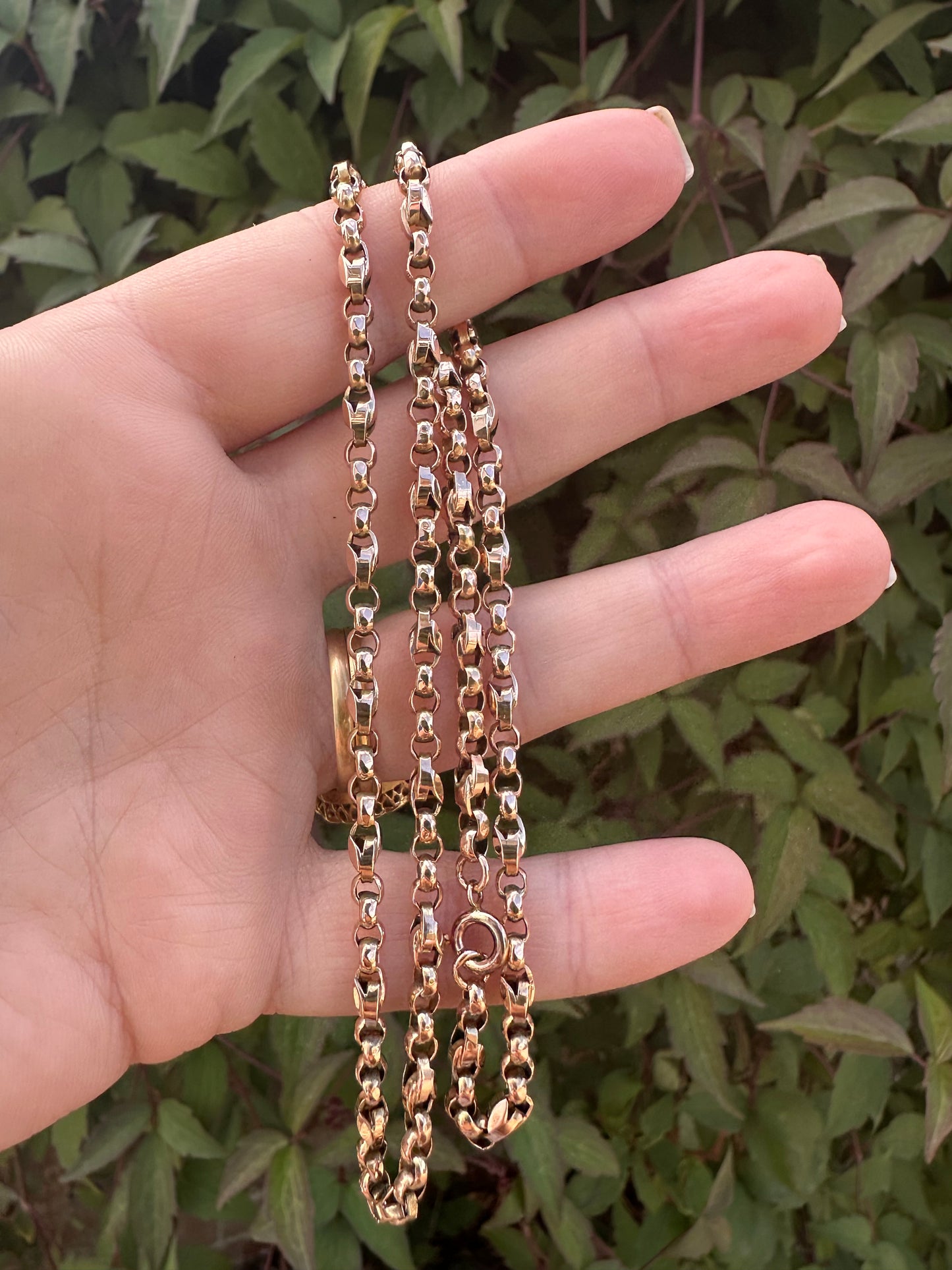 Antique 9ct Rose Gold Tulip belcher mix link chain