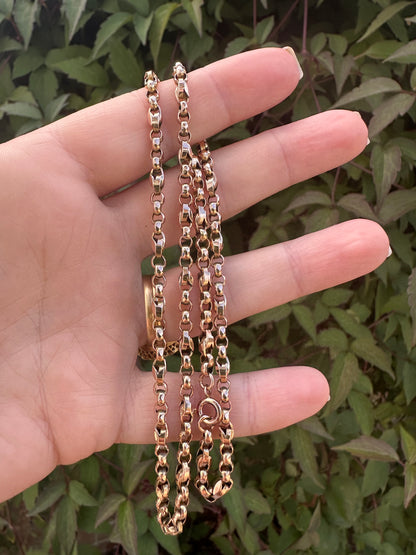 Antique 9ct Rose Gold Tulip belcher mix link chain
