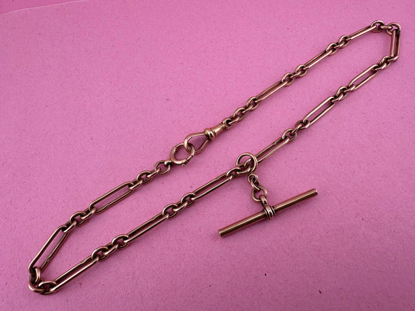 Antique 9ct Rose Gold Trombone Albert Chain
