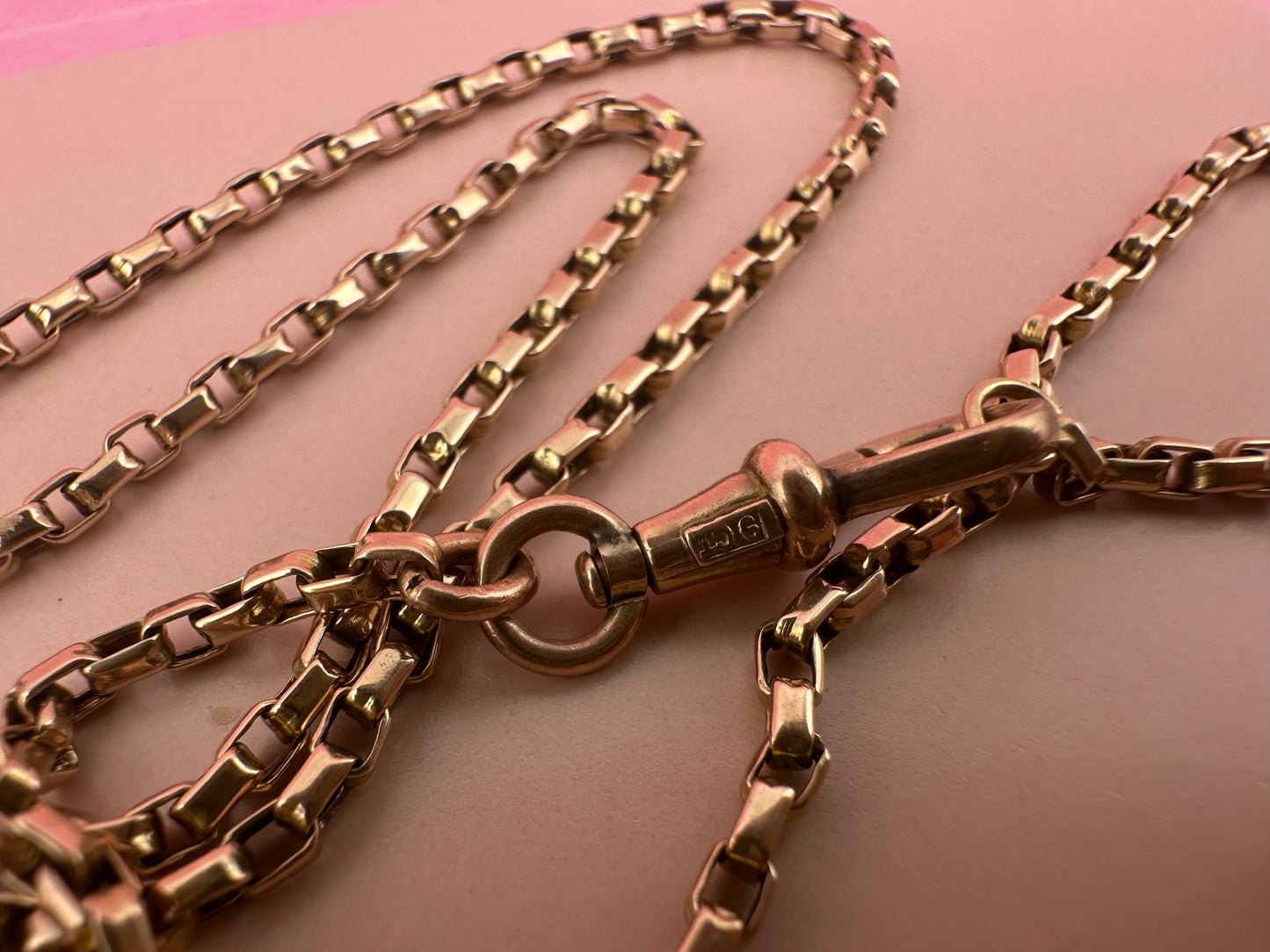Antique 9ct Rose Gold Box chain with swivel dogclip