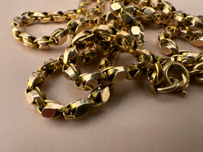 Antique 9ct Yellow gold Flat Faceted tulip chain with bolt clasp