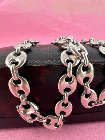 Sterling Silver Mariner chain with concealed clasp.