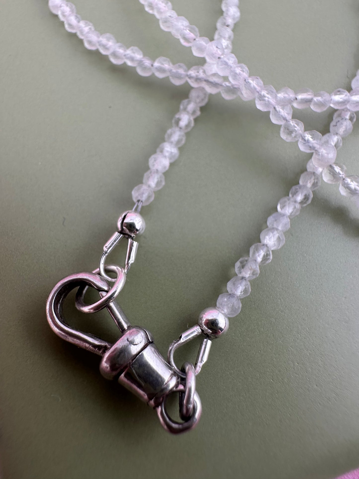 Moonstone Mini Beads with Antique Silver Dog Clip