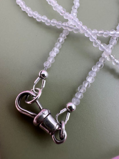 Moonstone Mini Beads with Antique Silver Dog Clip