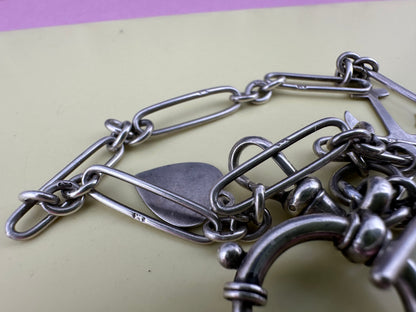 Antique Sterling Silver Trombone chain with XL bolt clasp and Dog clip