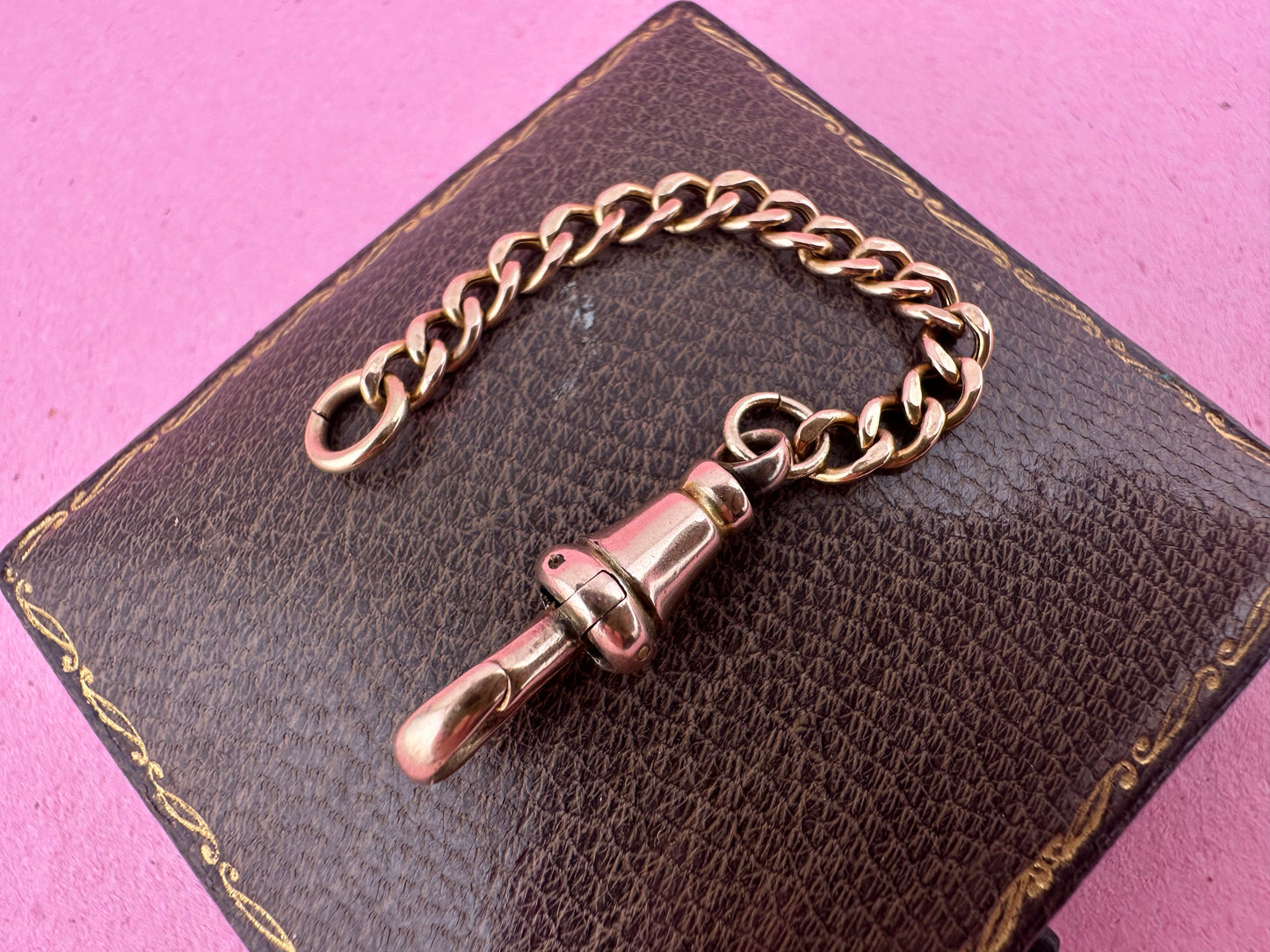 9ct Peachy Rose Gold Gold Curb extender with antique dog clip