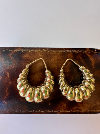 Vintage 9ct Gold Puffy Ribbed Hoops