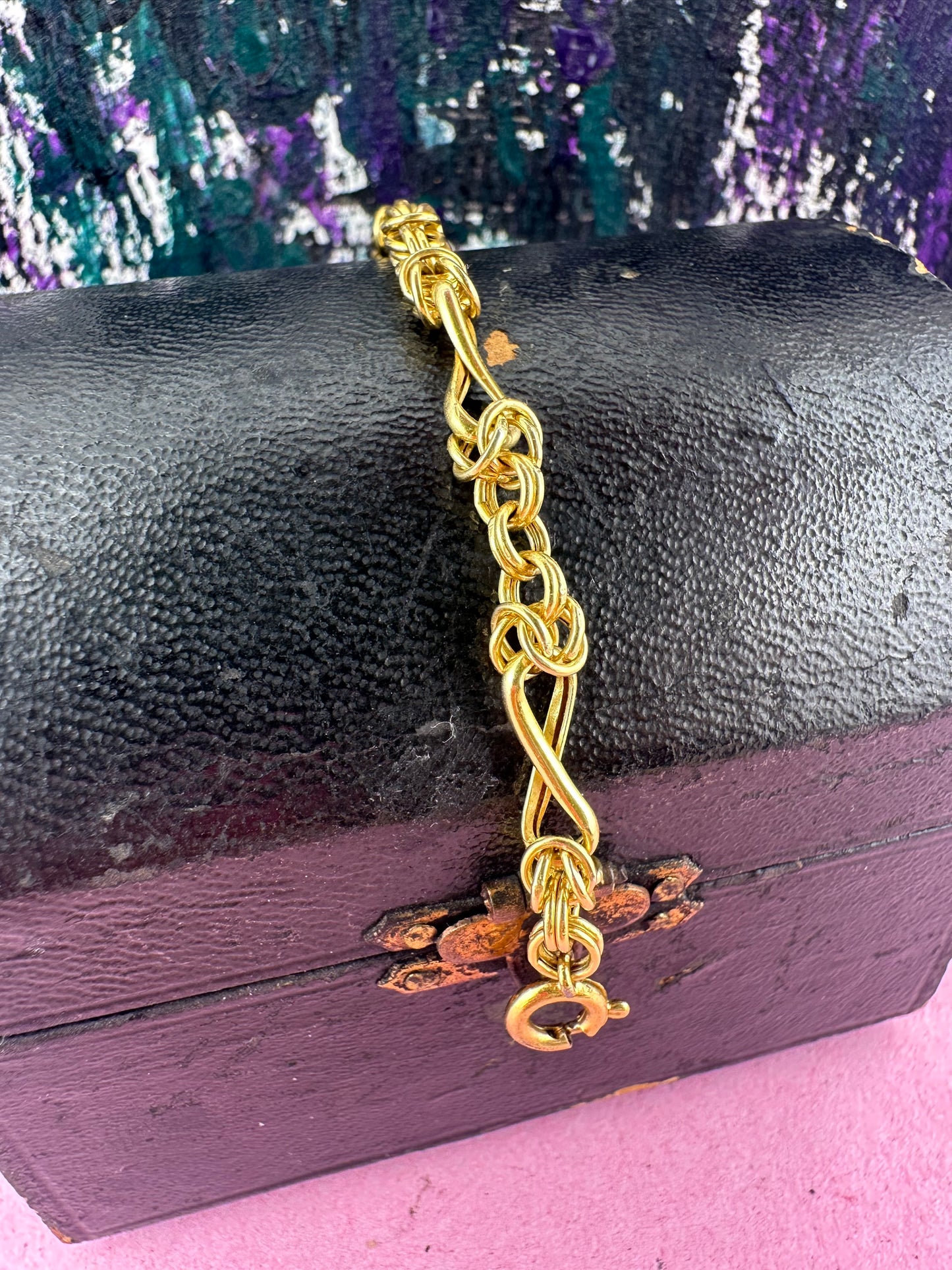 Vintage 9ct Yellow gold Byzantine & infinity link extender