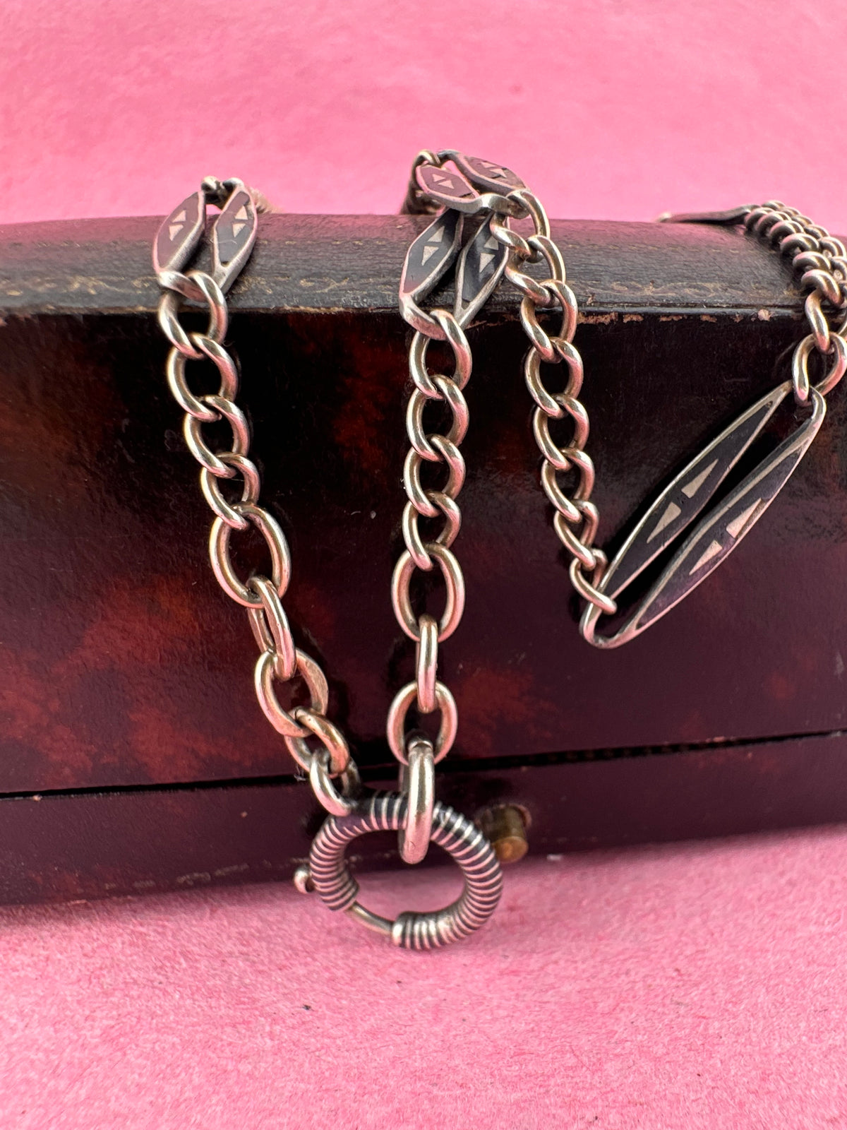 Antique 800 Niello Lozenge chain with bolt clasp