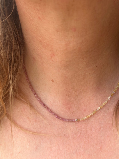 Pink Tourmaline & Yellow Opal Mini beads with Sterling Silver Bolt clasp